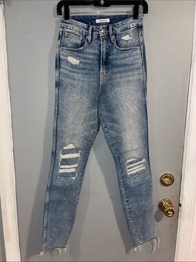Good American Jeans Good Curve High Rise Distressed Cropped Jeans Raw Hem 0/25